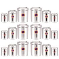 suvi set of 18pcs stainless steel kitchen containers set with see through lid | ubha dabba multipurpose storage box for kitchen containers | food grains capacity 500g, 750g & 1kg approx (6pcs each)