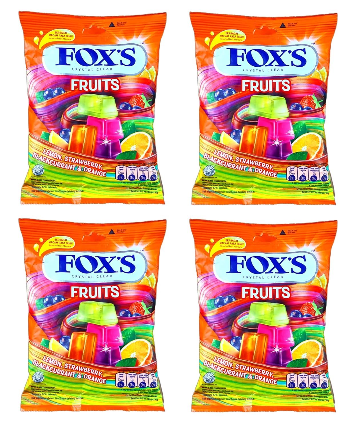 fox's crystal clear fruits candy pouch, (90g x 4 packs) fox's crystal clear fruits candy pouch, (90g x 4 packs)