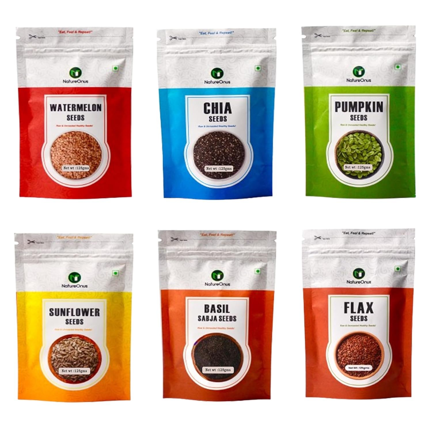 natureonus all raw seeds combo pack of 6 750g | chia, pumpkin, sunflower, flax, watermelon & basil seeds 125g each | seeds mix superfoods for eating rich in antioxidants vitamins & minerals natureonus all raw seeds combo pack of 6 750g | chia, pumpkin, sunflower, flax, watermelon & basil seeds 125g each | seeds mix superfoods for eating rich in antioxidants vitamins & minerals