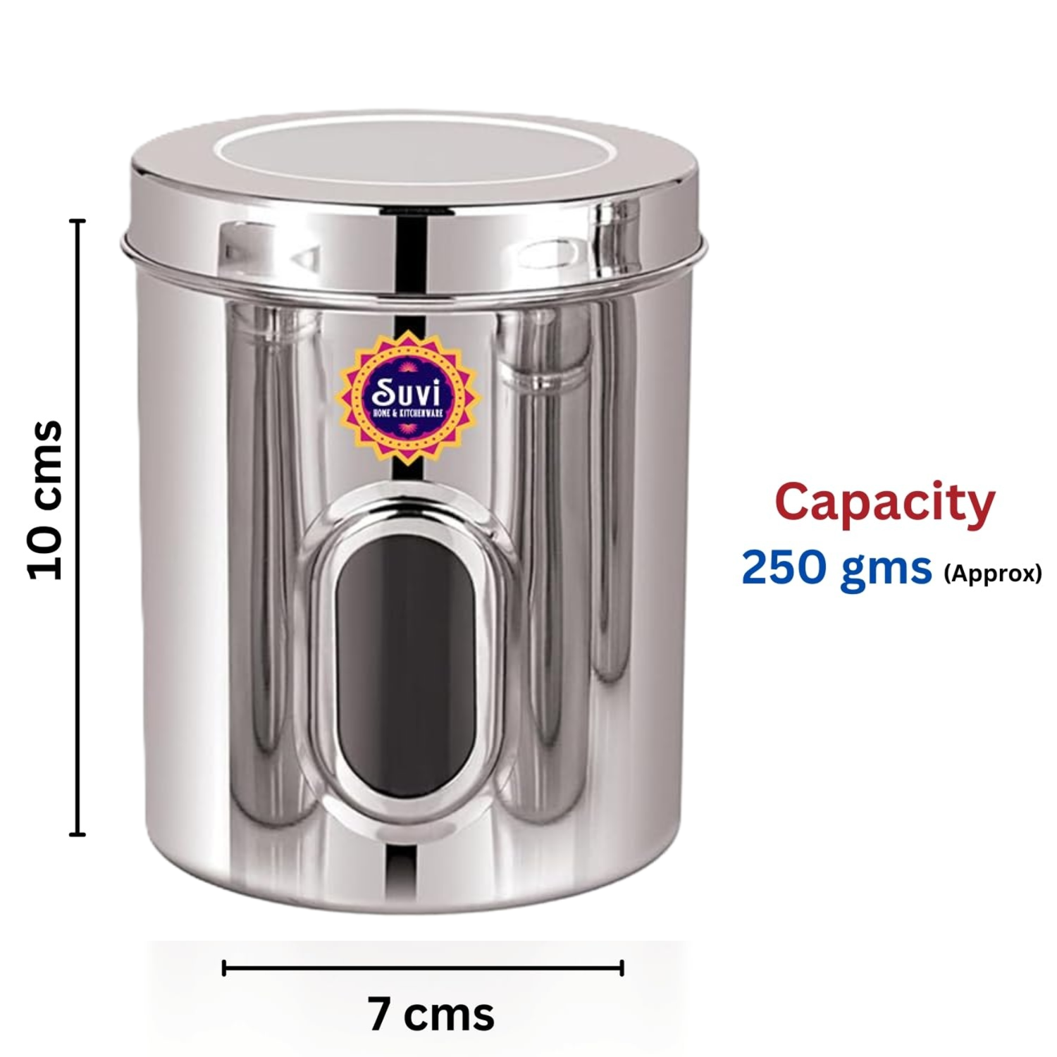 suvi 750gms set of 6pcs stainless steel kitchen containers with see through window | food storage dabba | steel containers set | silver mirror finish | food grains capacity 750g approx (1000ml 6pcs) suvi 750gms set of 6pcs stainless steel kitchen containers with see through window | food storage dabba | steel containers set | silver mirror finish | food grains capacity 750g approx (1000ml 6pcs)