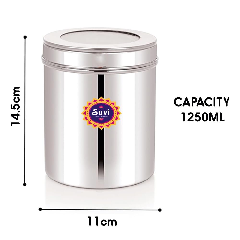 suvi 1 kg stainless steel kitchen containers with see through lid (1250ml 6pcs) | ubha dabba multipurpose storage | steel storage containers for kitchen food grains capacity 1kg approx (pack of 6) suvi 1 kg stainless steel kitchen containers with see through lid (1250ml 6pcs) | ubha dabba multipurpose storage | steel storage containers for kitchen food grains capacity 1kg approx (pack of 6)