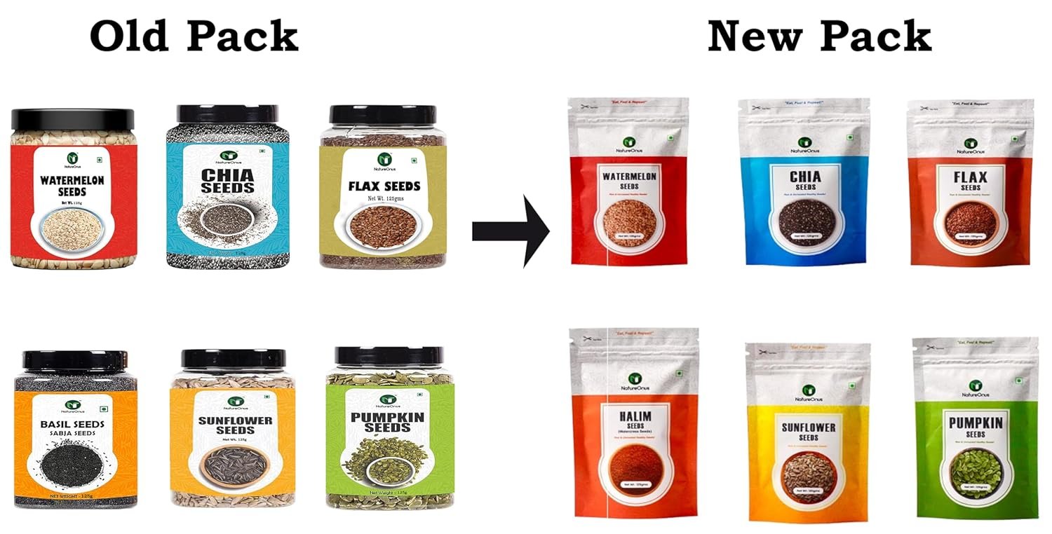 natureonus all raw seeds combo pack of 6 750g | chia, pumpkin, sunflower, flax, watermelon & basil seeds 125g each | seeds mix superfoods for eating rich in antioxidants vitamins & minerals natureonus all raw seeds combo pack of 6 750g | chia, pumpkin, sunflower, flax, watermelon & basil seeds 125g each | seeds mix superfoods for eating rich in antioxidants vitamins & minerals