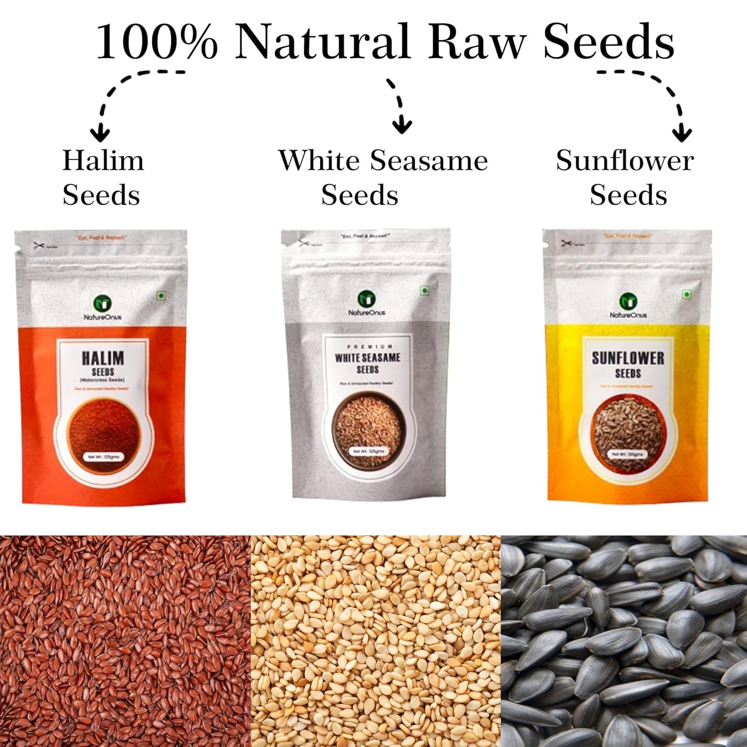 natureonus all raw seeds combo pack of 9 1125g | chia, pumpkin, sunflower, flax, watermelon, halim, white sesame, black sesame & basil seeds 125g each | seeds mix superfoods for eating combo pack natureonus all raw seeds combo pack of 9 1125g | chia, pumpkin, sunflower, flax, watermelon, halim, white sesame, black sesame & basil seeds 125g each | seeds mix superfoods for eating combo pack