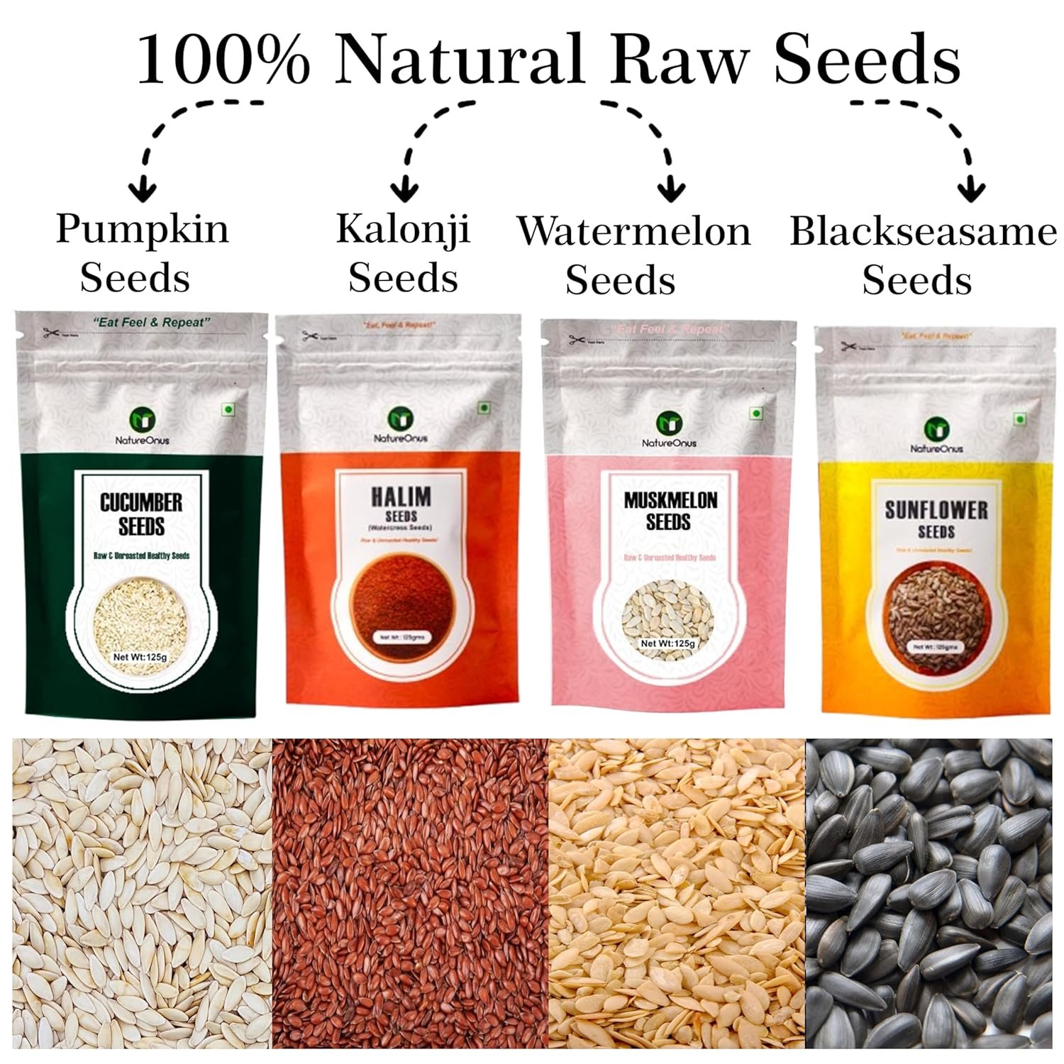 natureonus pack of 12 raw seeds for eating| chia, pumpkin, sunflower, flax, watermelon, halim, cucumber, muskmelon, kalonji, white sesame, black sesame & basil seeds |mix superfoods for eating combo pack of 12 125g each natureonus pack of 12 raw seeds for eating| chia, pumpkin, sunflower, flax, watermelon, halim, cucumber, muskmelon, kalonji, white sesame, black sesame & basil seeds |mix superfoods for eating combo pack of 12 125g each