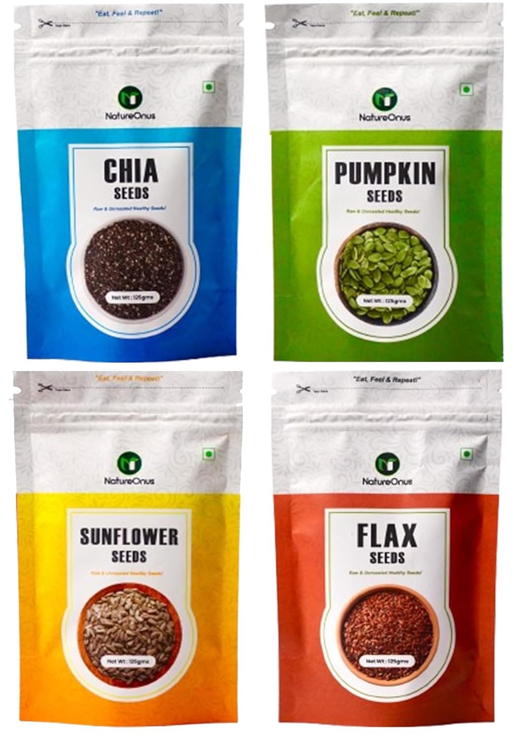 natureonus all raw seeds combo pack of 4 | chia seeds, pumpkin seeds, sunflower seeds, flax seeds 125g each | seeds mix superfoods for eating rich in antioxidants vitamins & minerals natureonus all raw seeds combo pack of 4 | chia seeds, pumpkin seeds, sunflower seeds, flax seeds 125g each | seeds mix superfoods for eating rich in antioxidants vitamins & minerals