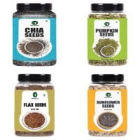 natureonus super seeds combo pack of 4, chia, flax, pumpkin & sunflower seeds | seed mix for daily nutrition | rich in omega 3 | all seeds combo | high fiber & protein | reusable jar packs – 4 x 125g
