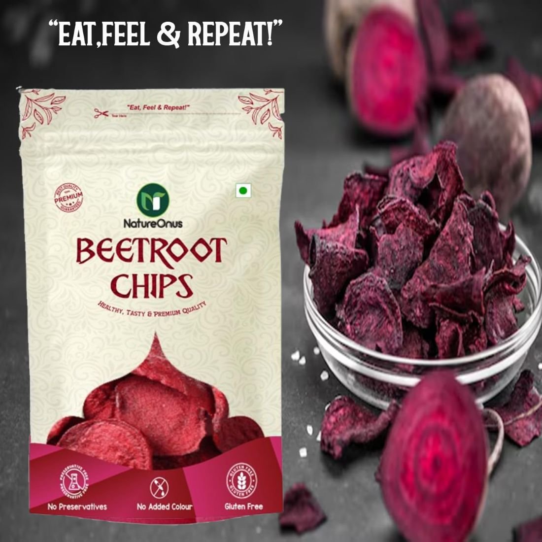 natureonus vacuum fried beetroot chips 43g pack of 3 | crispy & tasty snacks | gluten free | friendly snack | trans free|no artificial flavour | snacks| vegetable chips 129 grams natureonus vacuum fried beetroot chips 43g pack of 3 | crispy & tasty snacks | gluten free | friendly snack | trans free|no artificial flavour | snacks| vegetable chips 129 grams