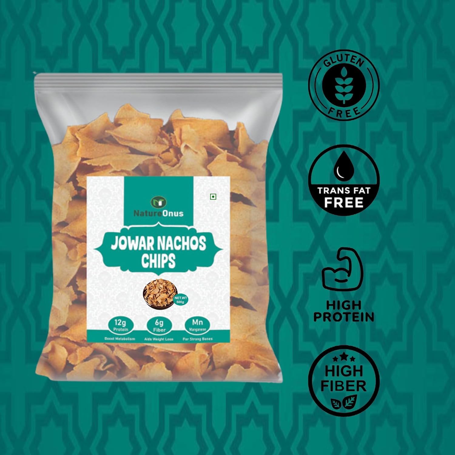 natureonus jowar nachos spicy millets chips 500gms | sorghum snack | perfect snacking chips made with jowar (sorghum) | millet based chip | high protein | high fiber | gluten free | light & crispy natureonus jowar nachos spicy millets chips 500gms | sorghum snack | perfect snacking chips made with jowar (sorghum) | millet based chip | high protein | high fiber | gluten free | light & crispy