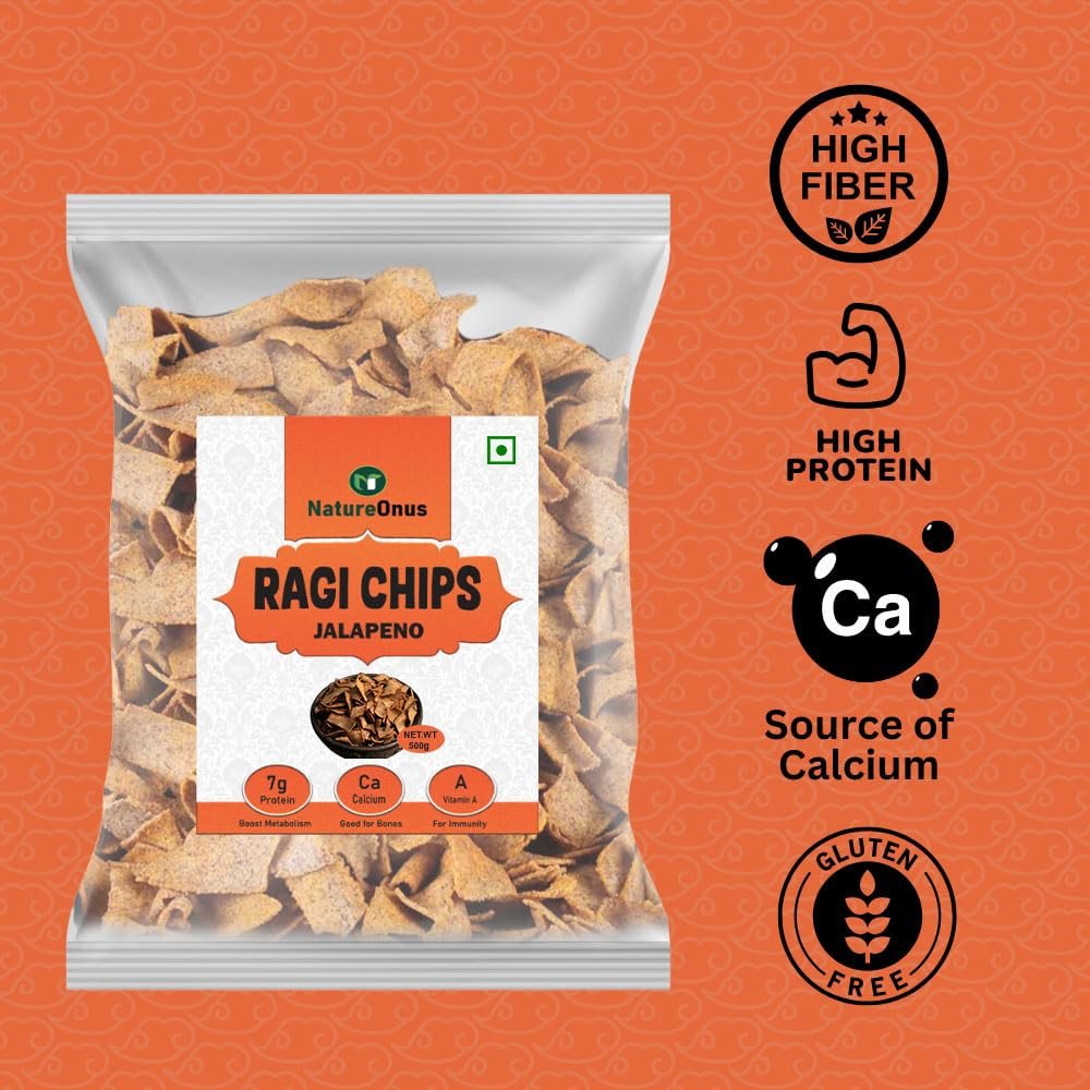 natureonus ragi jalapino chips 500gms | finger millets | perfect snacking made with ragi | millet based chips | high protein snacks natureonus ragi jalapino chips 500gms | finger millets | perfect snacking made with ragi | millet based chips | high protein snacks