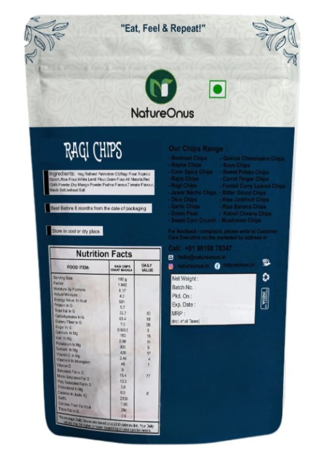 natureonus ragi chat masala chips 43gms x 3 | finger millets chips | perfect snacking chips made with ragi (finger millet) | millet based chips | high protein snacks natureonus ragi chat masala chips 43gms x 3 | finger millets chips | perfect snacking chips made with ragi (finger millet) | millet based chips | high protein snacks