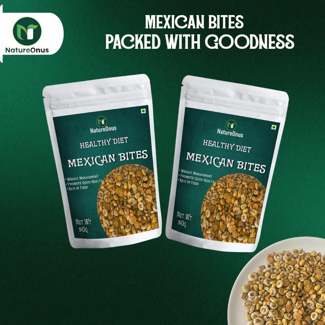 natureonus baked mexican bites 50g pack of 3 | rice, corn, oats & jowar puffs with pumpkin seeds | wholesome snack for mindful eating | full of nutrients & high in fiber | 150gms natureonus baked mexican bites 50g pack of 3 | rice, corn, oats & jowar puffs with pumpkin seeds | wholesome snack for mindful eating | full of nutrients & high in fiber | 150gms