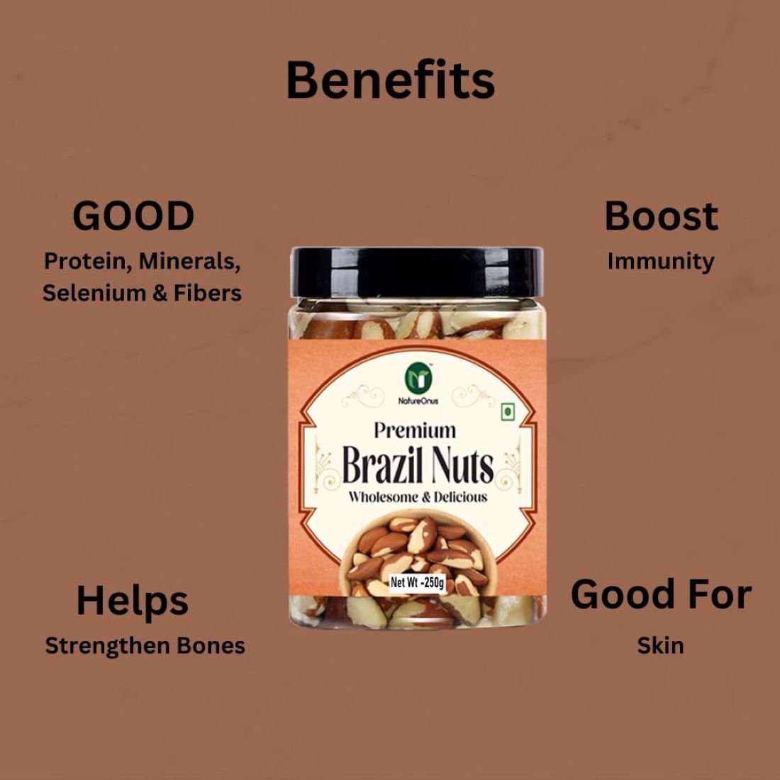 natureonus premium jumbo brazil nut 250gms | premium grade brazil nuts for a nutritious delight | dry fruits | whole brazil nut are loaded with high selenium contents natureonus premium jumbo brazil nut 250gms | premium grade brazil nuts for a nutritious delight | dry fruits | whole brazil nut are loaded with high selenium contents