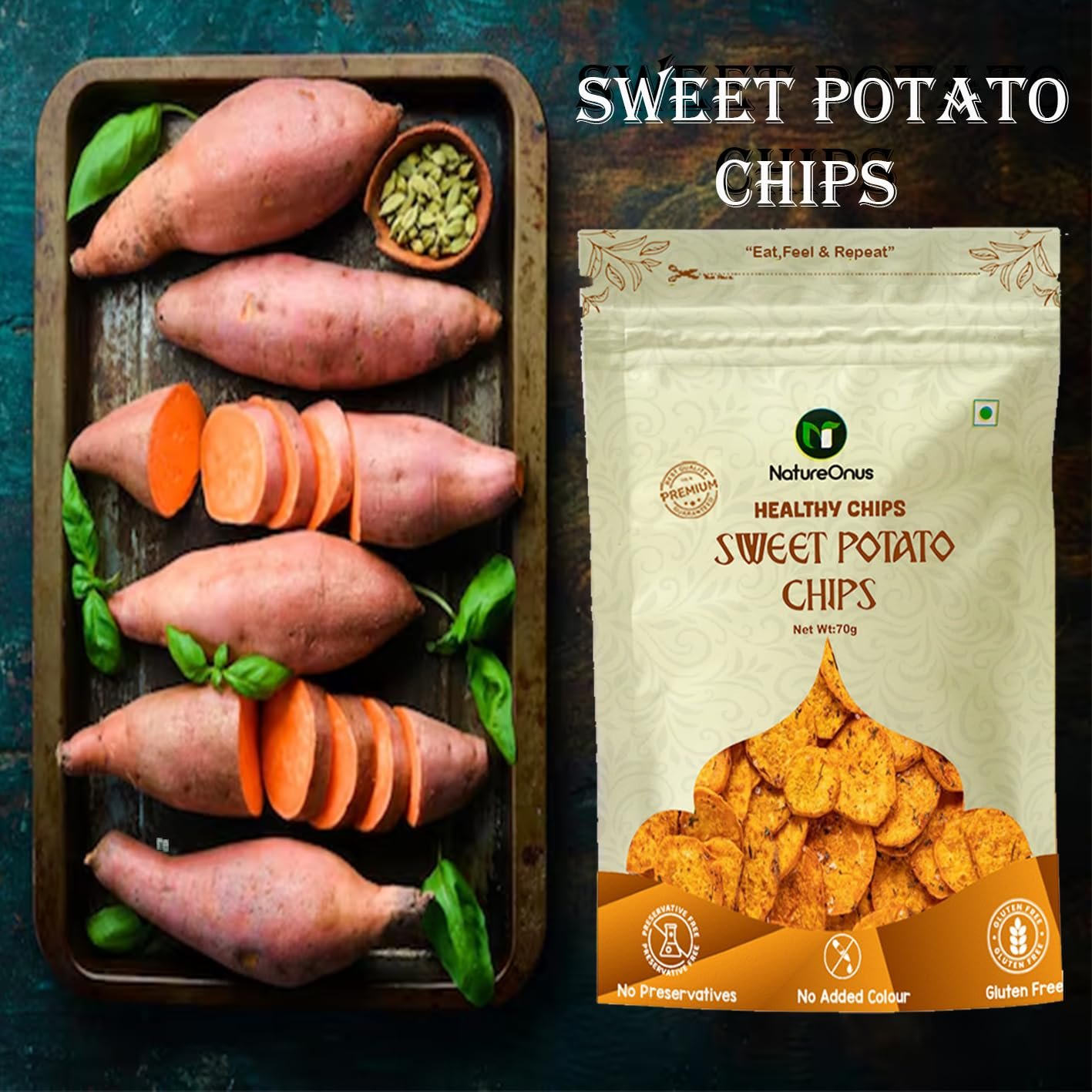 natureonus vacuum fried sweet potato chips 43g pack of 3 | healthy snack | no msg, no preservatives | low fat, zero cholesterol, trans fat free | gluten free vegetable chips | vacuum cooked sweet potato 129gms natureonus vacuum fried sweet potato chips 43g pack of 3 | healthy snack | no msg, no preservatives | low fat, zero cholesterol, trans fat free | gluten free vegetable chips | vacuum cooked sweet potato 129gms
