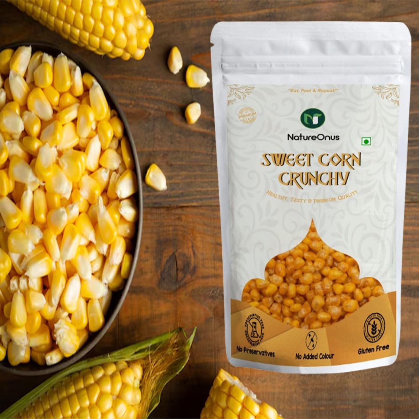natureonus vacuum fried sweet corn crunchy snacks 43g pack of 3 natureonus vacuum fried sweet corn crunchy snacks 43g pack of 3