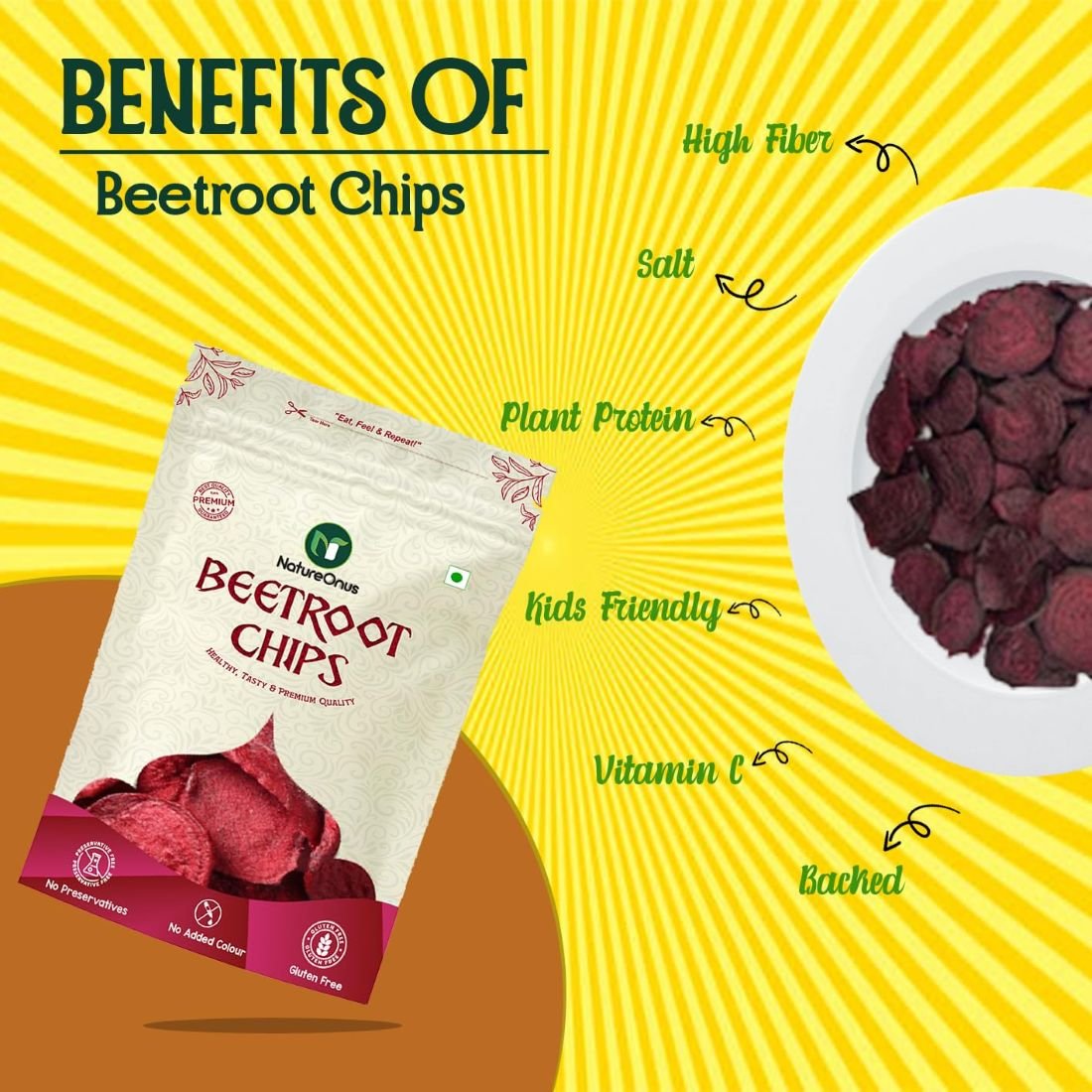 natureonus vacuum fried beetroot chips 43g pack of 3 | crispy & tasty snacks | gluten free | friendly snack | trans free|no artificial flavour | snacks| vegetable chips 129 grams natureonus vacuum fried beetroot chips 43g pack of 3 | crispy & tasty snacks | gluten free | friendly snack | trans free|no artificial flavour | snacks| vegetable chips 129 grams