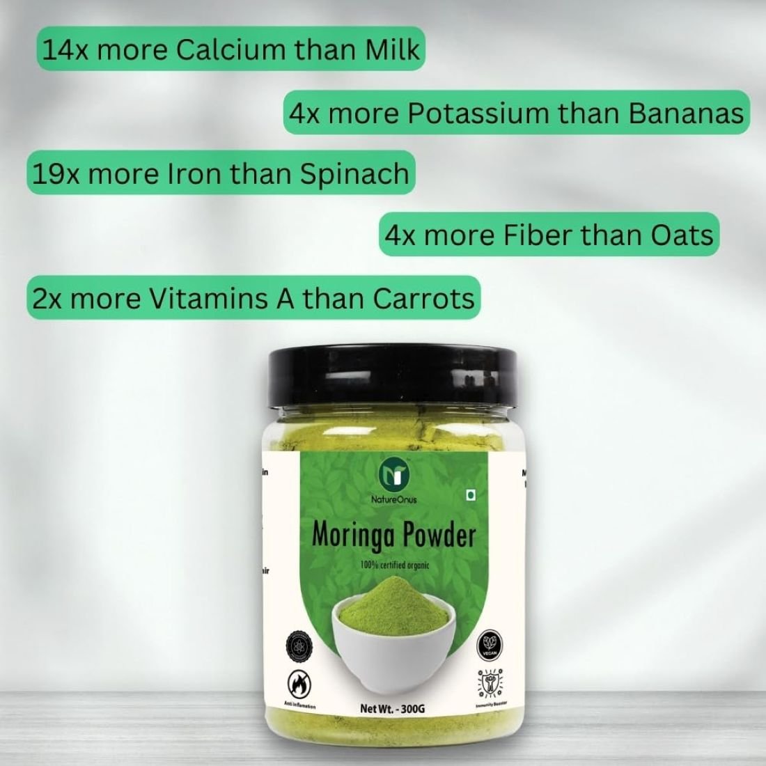 natureonus moringa powder drumstick leaf powder 300gms | moringa oleifera, moringa for immunity, digestion & energy | multi vitamin, anti oxidant | good for hair & skin | protein rich natureonus moringa powder drumstick leaf powder 300gms | moringa oleifera, moringa for immunity, digestion & energy | multi vitamin, anti oxidant | good for hair & skin | protein rich