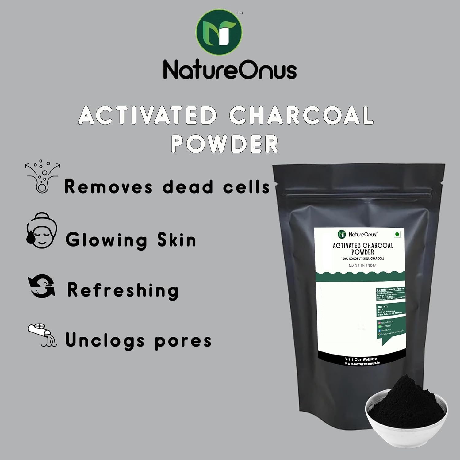 natureonus activated charcoal powder 500g | aaa+ grade coconut shells powder | teeth whitening, detox & cleansing powder for face, skin, and diy use, food grade natureonus activated charcoal powder 500g | aaa+ grade coconut shells powder | teeth whitening, detox & cleansing powder for face, skin, and diy use, food grade