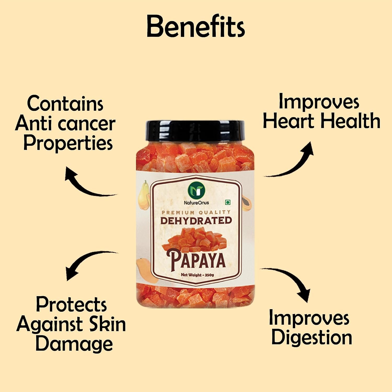 natureonus premium dried candied papaya 350gms | dried & dry papaya | sweet & tasty tropical dry fruit snacks | snack | dietary fiber and antioxidants natureonus premium dried candied papaya 350gms | dried & dry papaya | sweet & tasty tropical dry fruit snacks | snack | dietary fiber and antioxidants