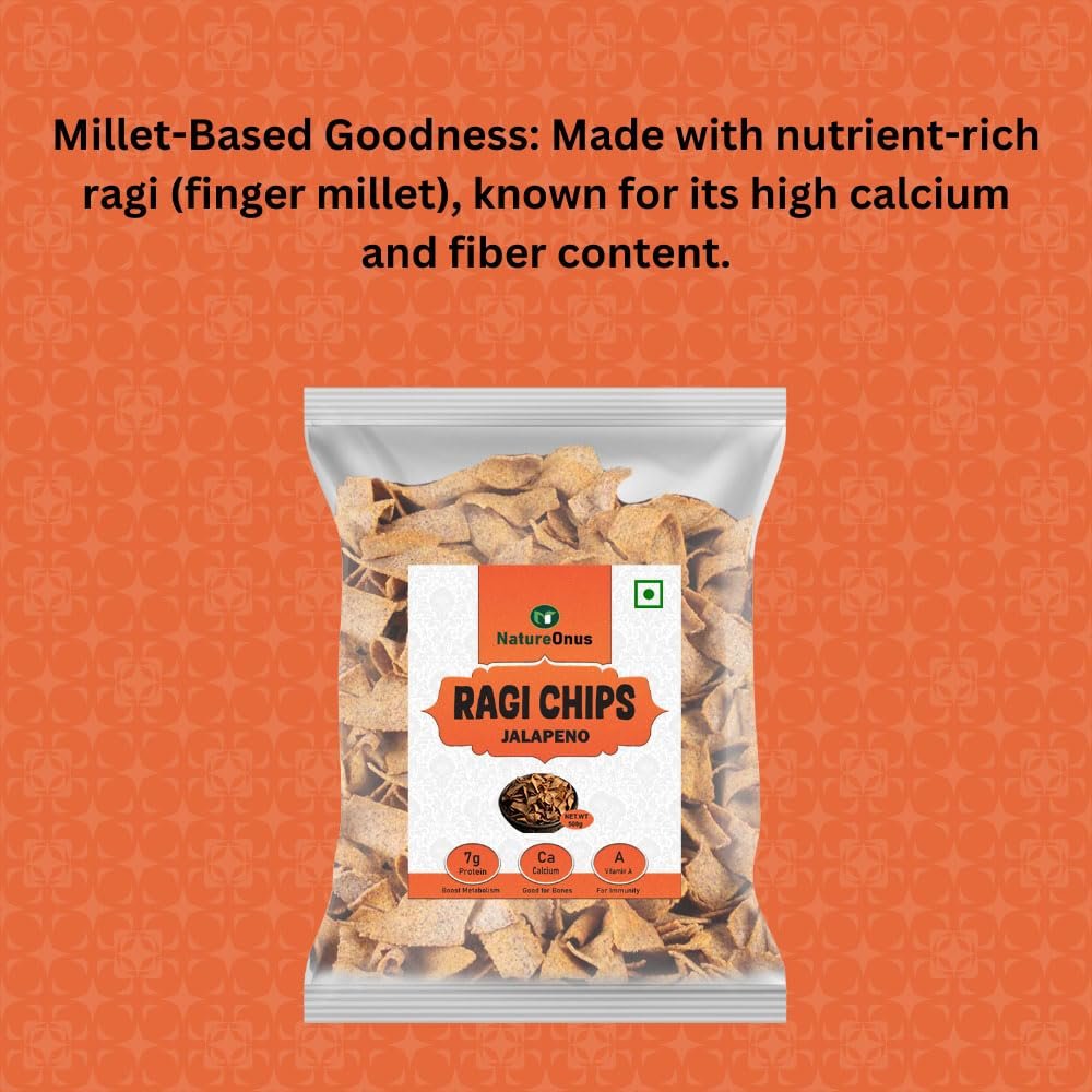 natureonus ragi jalapino chips 500gms | finger millets | perfect snacking made with ragi | millet based chips | high protein snacks natureonus ragi jalapino chips 500gms | finger millets | perfect snacking made with ragi | millet based chips | high protein snacks