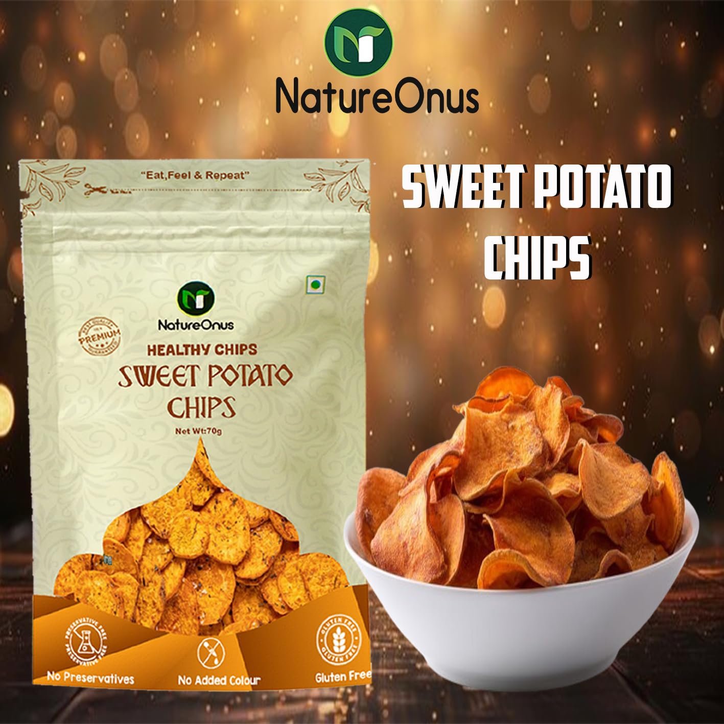natureonus vacuum fried sweet potato chips 43g pack of 3 | healthy snack | no msg, no preservatives | low fat, zero cholesterol, trans fat free | gluten free vegetable chips | vacuum cooked sweet potato 129gms natureonus vacuum fried sweet potato chips 43g pack of 3 | healthy snack | no msg, no preservatives | low fat, zero cholesterol, trans fat free | gluten free vegetable chips | vacuum cooked sweet potato 129gms