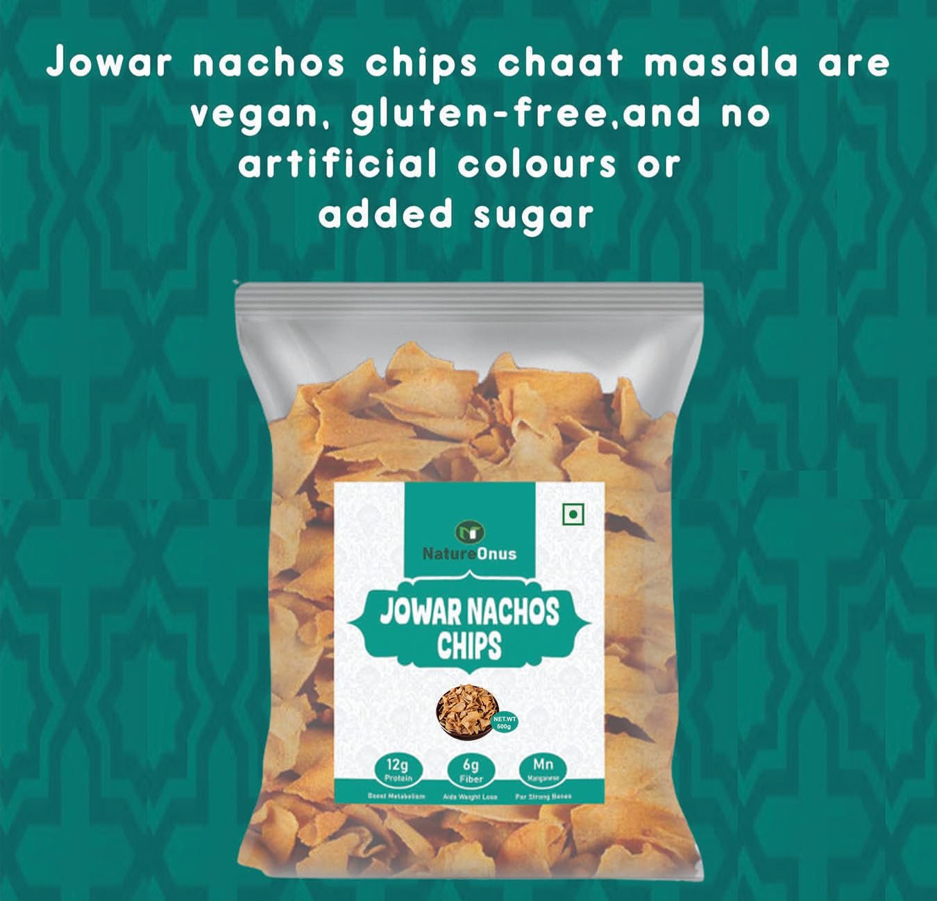 natureonus jowar nachos spicy millets chips 500gms | sorghum snack | perfect snacking chips made with jowar (sorghum) | millet based chip | high protein | high fiber | gluten free | light & crispy natureonus jowar nachos spicy millets chips 500gms | sorghum snack | perfect snacking chips made with jowar (sorghum) | millet based chip | high protein | high fiber | gluten free | light & crispy