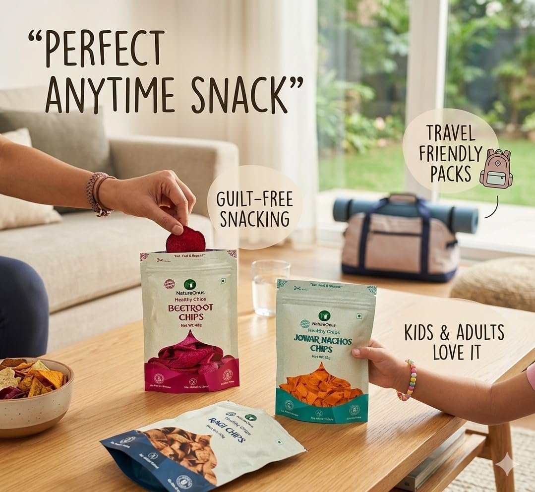natureonus high protein chips combo pack of 7 (301g) | 7 snacks pack x 43g | ragi, beetroot, multigrain, jowar, quinoa, soya & rajma chips | gluten free, no maida, no preservatives, no palm oil, high protein chips (43g x 7 packs) natureonus high protein chips combo pack of 7 (301g) | 7 snacks pack x 43g | ragi, beetroot, multigrain, jowar, quinoa, soya & rajma chips | gluten free, no maida, no preservatives, no palm oil, high protein chips (43g x 7 packs)