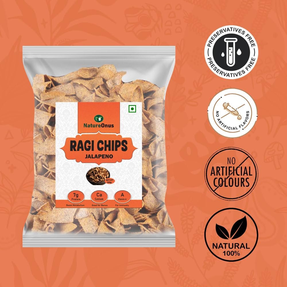 natureonus ragi jalapino chips 500gms | finger millets | perfect snacking made with ragi | millet based chips | high protein snacks natureonus ragi jalapino chips 500gms | finger millets | perfect snacking made with ragi | millet based chips | high protein snacks