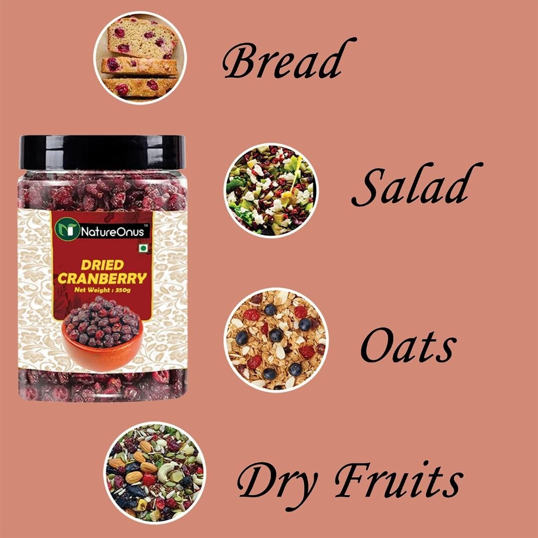 natureonus dried cranberry slice 350g | premium dried sliced cranberries | cranberry dry fruits | snack for kids and adults (gluten free, immunity booster, non gmo) natureonus dried cranberry slice 350g | premium dried sliced cranberries | cranberry dry fruits | snack for kids and adults (gluten free, immunity booster, non gmo)