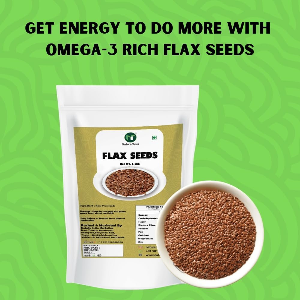 natureonus premium raw flax seeds 1.5kg | non gmo alsi seeds | rich in fibre and omega 3 | flax seeds for hair growth | diet food | keto friendly, use in salads, after meal digestive 1500gms natureonus premium raw flax seeds 1.5kg | non gmo alsi seeds | rich in fibre and omega 3 | flax seeds for hair growth | diet food | keto friendly, use in salads, after meal digestive 1500gms
