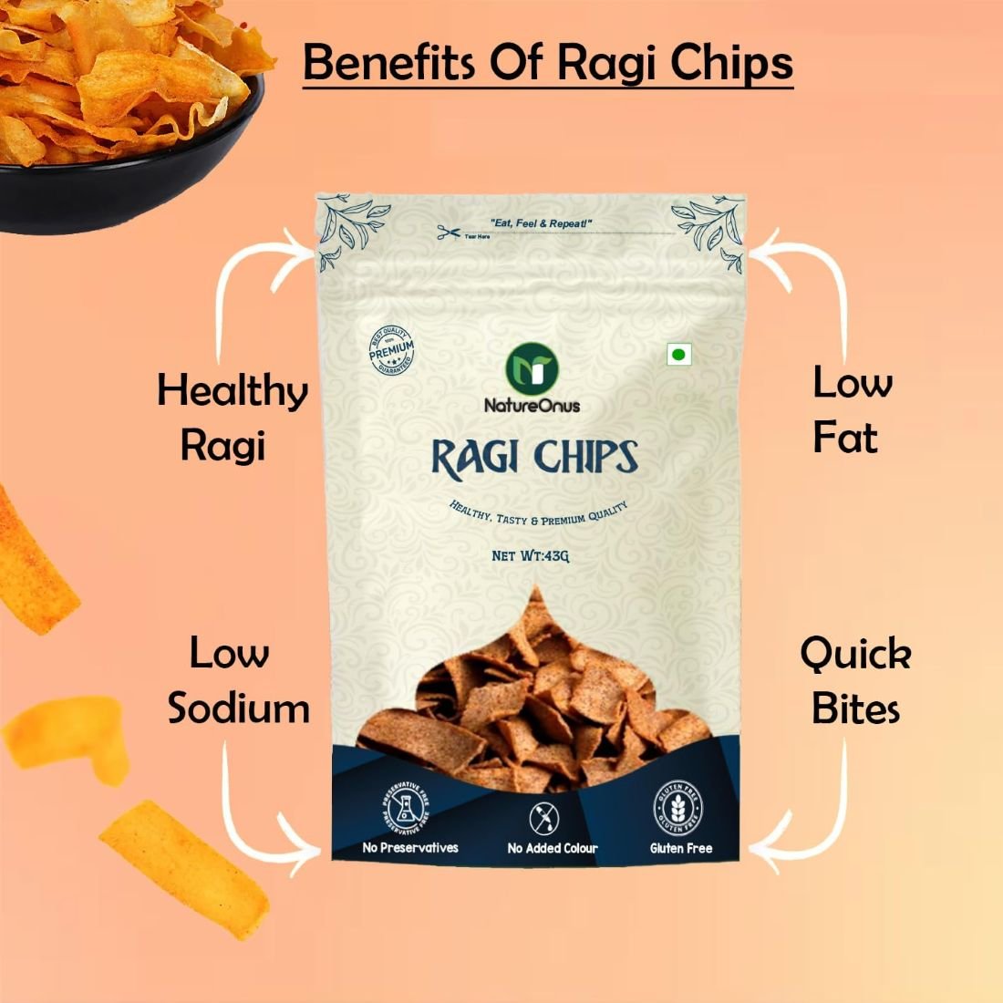 natureonus ragi chat masala chips 43gms x 3 | finger millets chips | perfect snacking chips made with ragi (finger millet) | millet based chips | high protein snacks natureonus ragi chat masala chips 43gms x 3 | finger millets chips | perfect snacking chips made with ragi (finger millet) | millet based chips | high protein snacks
