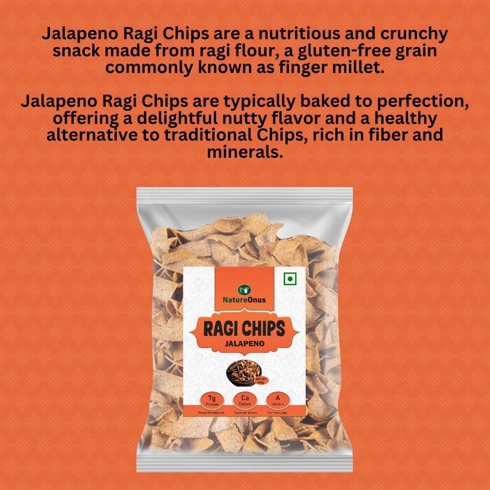 natureonus ragi jalapino chips 500gms | finger millets | perfect snacking made with ragi | millet based chips | high protein snacks natureonus ragi jalapino chips 500gms | finger millets | perfect snacking made with ragi | millet based chips | high protein snacks