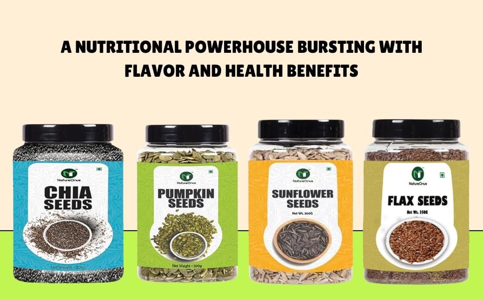 natureonus super seeds combo pack of 4, chia, flax, pumpkin & sunflower seeds | seed mix for daily nutrition | rich in omega 3 | all seeds combo | high fiber & protein | reusable jar packs – 4 x 125g natureonus super seeds combo pack of 4, chia, flax, pumpkin & sunflower seeds | seed mix for daily nutrition | rich in omega 3 | all seeds combo | high fiber & protein | reusable jar packs – 4 x 125g