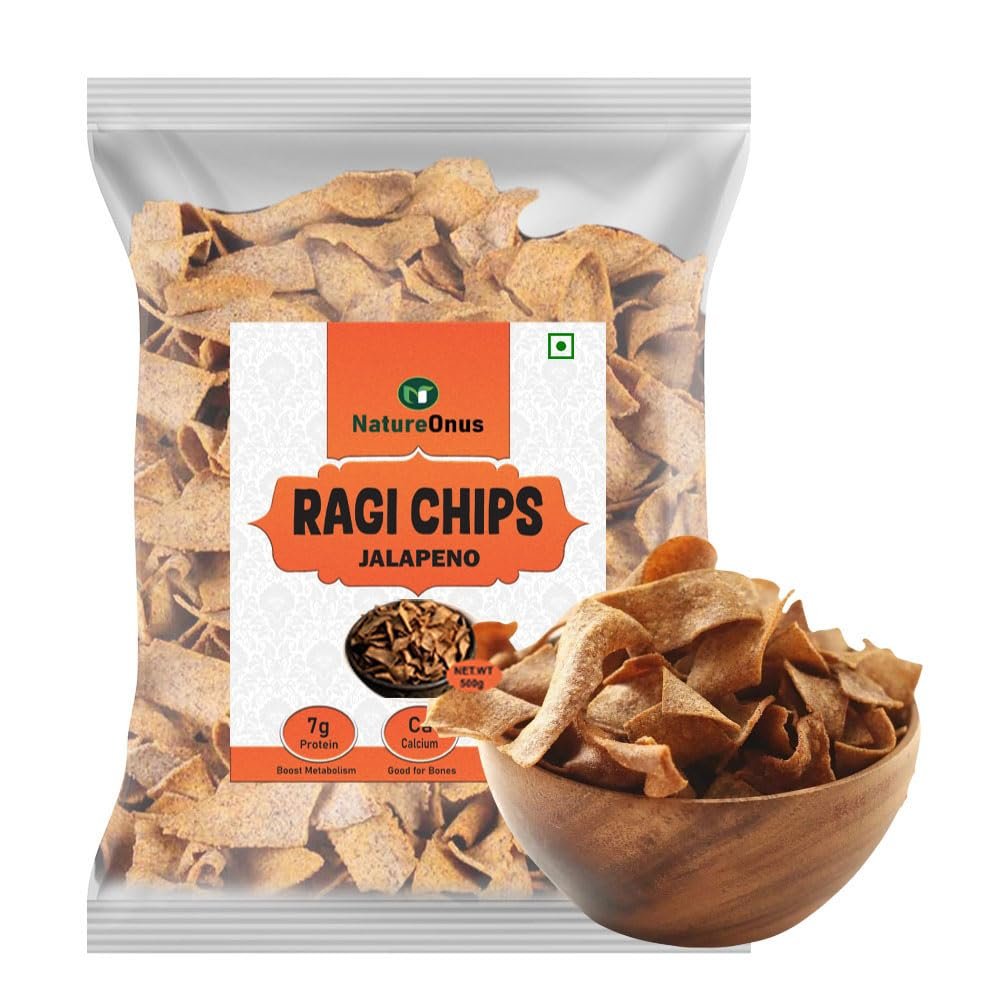 natureonus ragi jalapino chips 500gms | finger millets | perfect snacking made with ragi | millet based chips | high protein snacks natureonus ragi jalapino chips 500gms | finger millets | perfect snacking made with ragi | millet based chips | high protein snacks