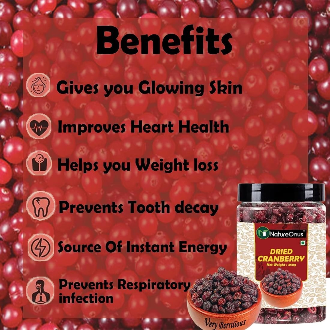 natureonus dried cranberry slice 350g | premium dried sliced cranberries | cranberry dry fruits | snack for kids and adults (gluten free, immunity booster, non gmo) natureonus dried cranberry slice 350g | premium dried sliced cranberries | cranberry dry fruits | snack for kids and adults (gluten free, immunity booster, non gmo)