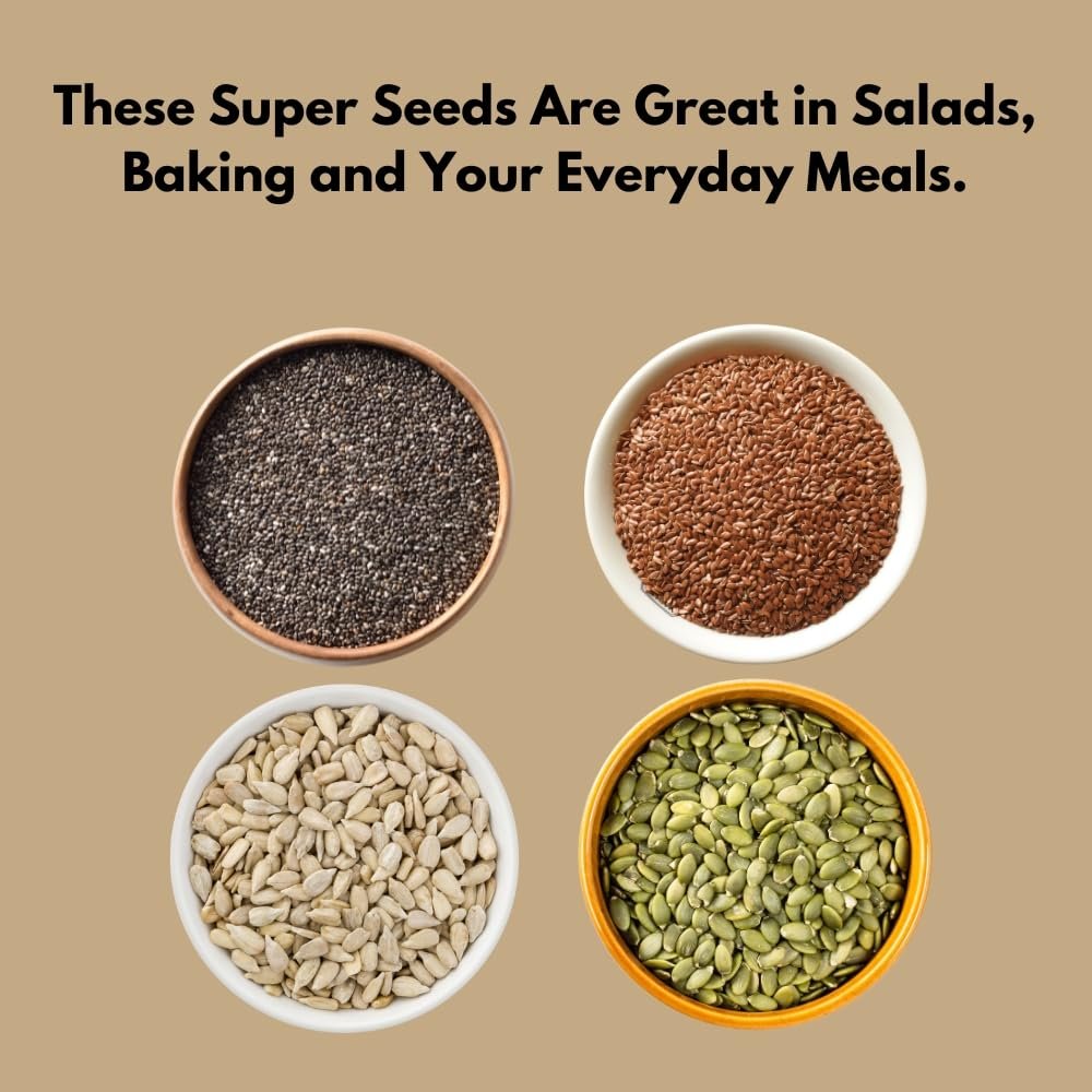 natureonus super seeds combo pack of 4, chia, flax, pumpkin & sunflower seeds | seed mix for daily nutrition | rich in omega 3 | all seeds combo | high fiber & protein | reusable jar packs – 4 x 125g natureonus super seeds combo pack of 4, chia, flax, pumpkin & sunflower seeds | seed mix for daily nutrition | rich in omega 3 | all seeds combo | high fiber & protein | reusable jar packs – 4 x 125g