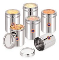 suvi 500gms stainless steel kitchen containers with see through lid (set of 6)| ubha dabba multipurpose storage | steel storage containers for kitchen food grains capacity 500gms approx (750ml 6pcs)