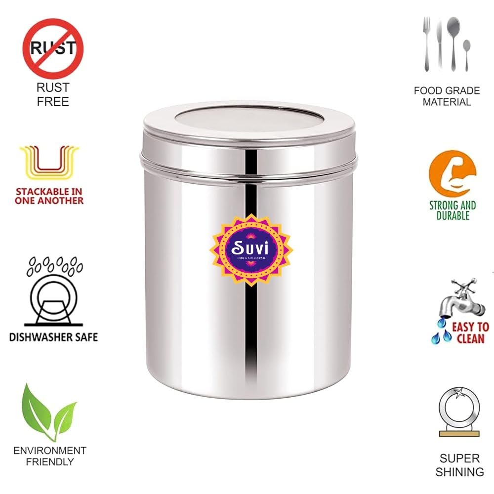 suvi 500gms stainless steel kitchen containers with see through lid (set of 6)| ubha dabba multipurpose storage | steel storage containers for kitchen food grains capacity 500gms approx (750ml 6pcs) suvi 500gms stainless steel kitchen containers with see through lid (set of 6)| ubha dabba multipurpose storage | steel storage containers for kitchen food grains capacity 500gms approx (750ml 6pcs)