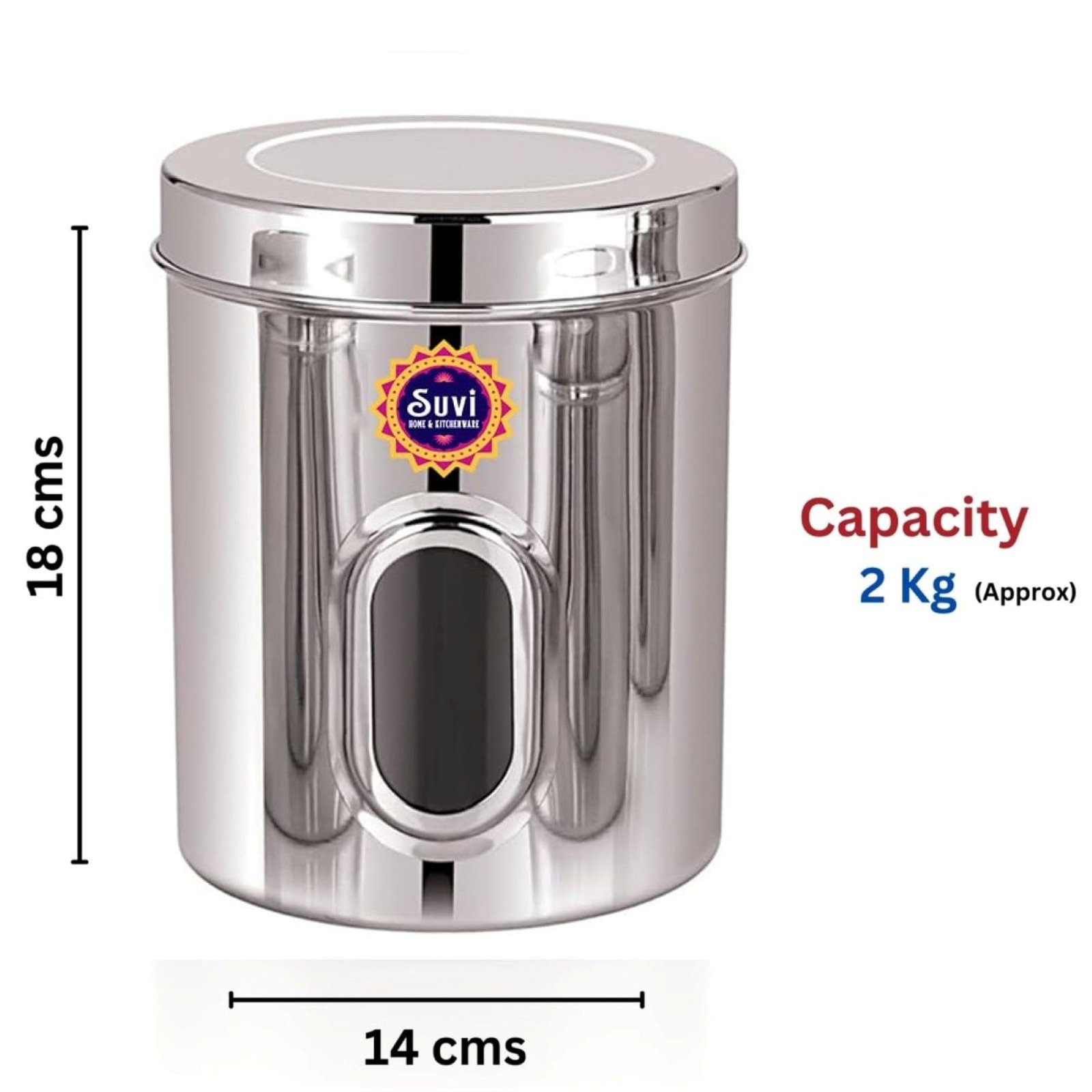 suvi 2kg set of 6pcs stainless steel kitchen containers with see through window | food storage dabba | steel containers set | silver mirror finish | food grains capacity 2kg approx (2500ml 6pcs) suvi 2kg set of 6pcs stainless steel kitchen containers with see through window | food storage dabba | steel containers set | silver mirror finish | food grains capacity 2kg approx (2500ml 6pcs)