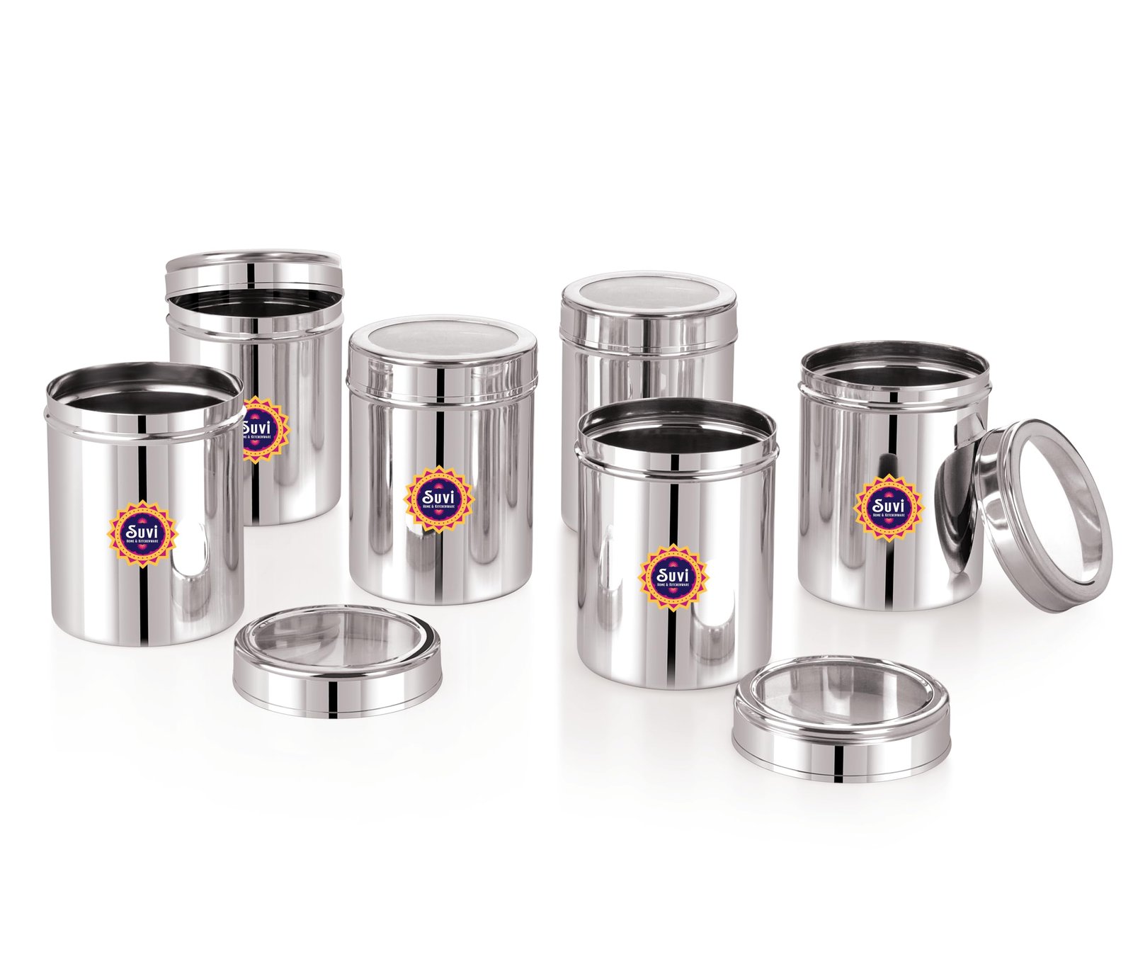 suvi 500gms stainless steel kitchen containers with see through lid (set of 6)| ubha dabba multipurpose storage | steel storage containers for kitchen food grains capacity 500gms approx (750ml 6pcs) suvi 500gms stainless steel kitchen containers with see through lid (set of 6)| ubha dabba multipurpose storage | steel storage containers for kitchen food grains capacity 500gms approx (750ml 6pcs)