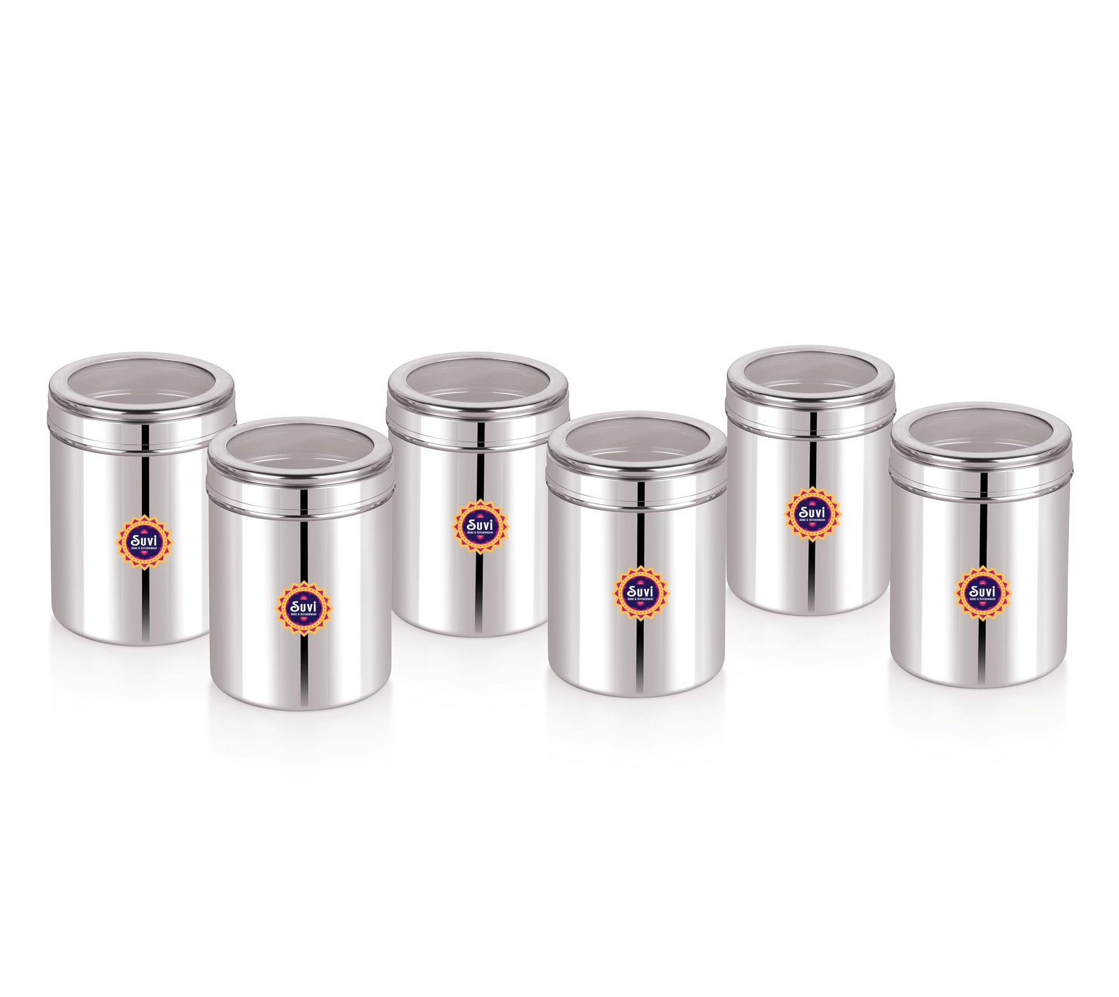 suvi 250gms stainless steel small containers for kitchen with see through lid | kitchen containers set | silver (450ml 6pcs) food grains capacity 250gms approx suvi 250gms stainless steel small containers for kitchen with see through lid | kitchen containers set | silver (450ml 6pcs) food grains capacity 250gms approx