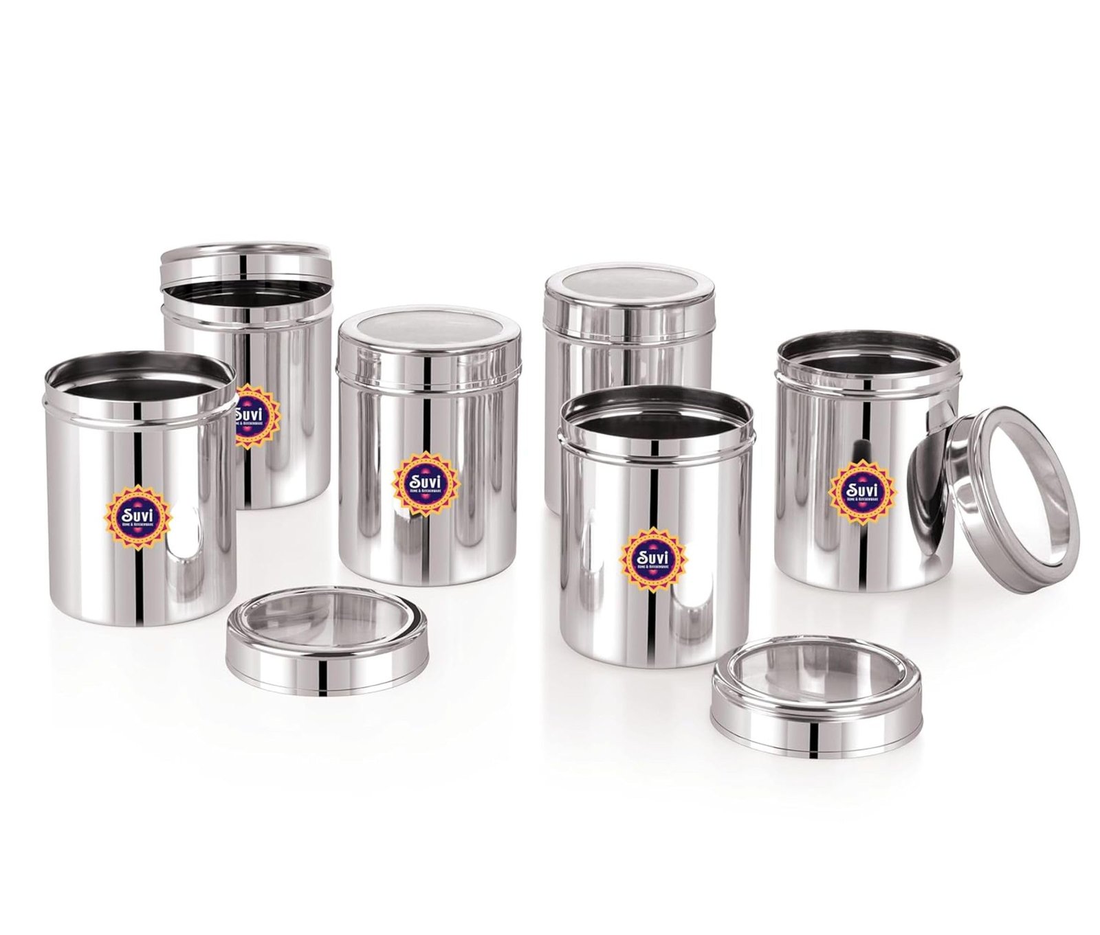suvi 2 kg stainless steel kitchen containers with see through lid (2500ml 6pcs) | ubha dabba multipurpose storage| steel storage containers for kitchen food grains capacity 2kg approx (pack of 6) suvi 2 kg stainless steel kitchen containers with see through lid (2500ml 6pcs) | ubha dabba multipurpose storage| steel storage containers for kitchen food grains capacity 2kg approx (pack of 6)