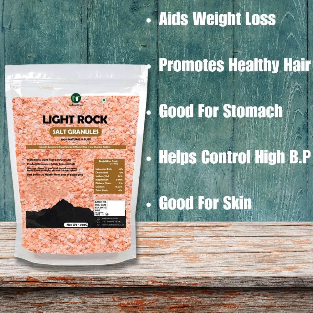 natureonus pink himalayan light rock salt granules 750gms | rock salt | sendha namak | mineral rich salt for cooking | non iodized for weight loss & cooking natureonus pink himalayan light rock salt granules 750gms | rock salt | sendha namak | mineral rich salt for cooking | non iodized for weight loss & cooking