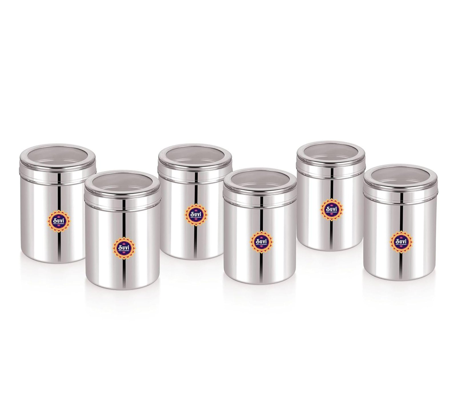 suvi 2 kg stainless steel kitchen containers with see through lid (2500ml 6pcs) | ubha dabba multipurpose storage| steel storage containers for kitchen food grains capacity 2kg approx (pack of 6) suvi 2 kg stainless steel kitchen containers with see through lid (2500ml 6pcs) | ubha dabba multipurpose storage| steel storage containers for kitchen food grains capacity 2kg approx (pack of 6)