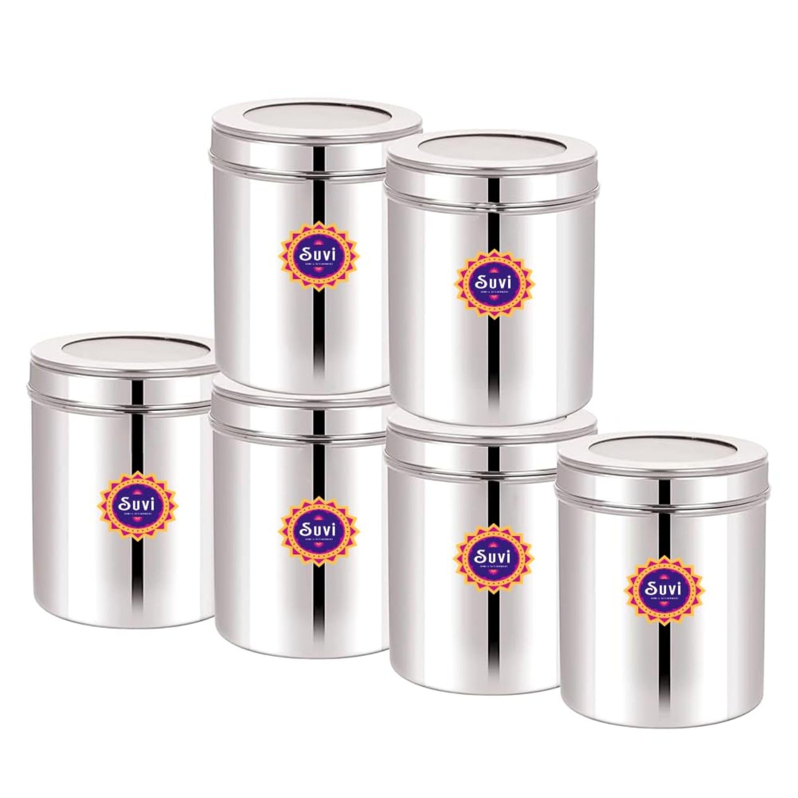 suvi 2 kg stainless steel kitchen containers with see through lid (2500ml 6pcs) | ubha dabba multipurpose storage| steel storage containers for kitchen food grains capacity 2kg approx (pack of 6) suvi 2 kg stainless steel kitchen containers with see through lid (2500ml 6pcs) | ubha dabba multipurpose storage| steel storage containers for kitchen food grains capacity 2kg approx (pack of 6)