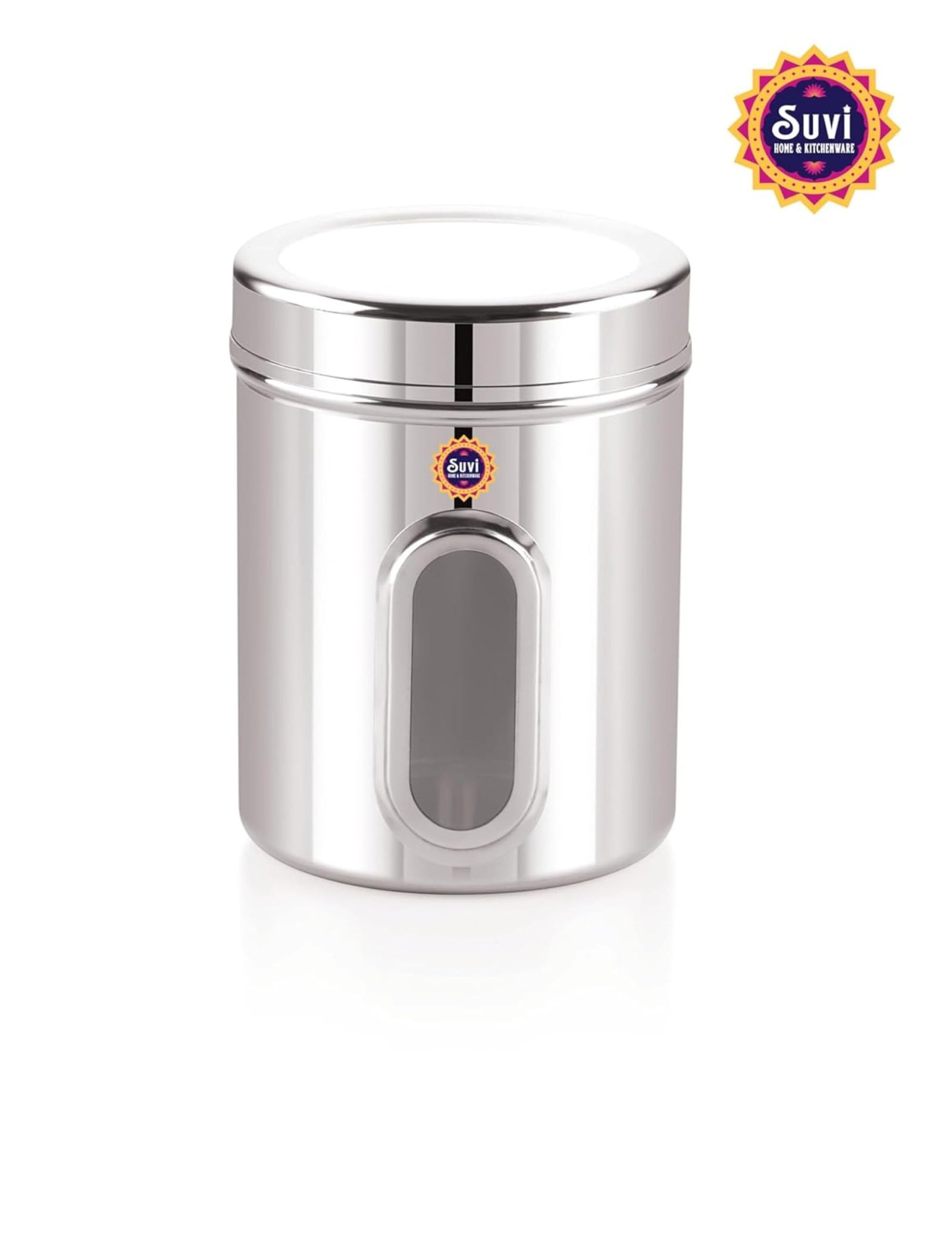 suvi 2kg set of 6pcs stainless steel kitchen containers with see through window | food storage dabba | steel containers set | silver mirror finish | food grains capacity 2kg approx (2500ml 6pcs) suvi 2kg set of 6pcs stainless steel kitchen containers with see through window | food storage dabba | steel containers set | silver mirror finish | food grains capacity 2kg approx (2500ml 6pcs)